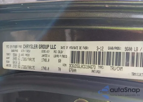 2012 Ram 2500 Laramie Longhorn z USA, uszkodzony, nr VIN 3C6UD5GL0CG184673